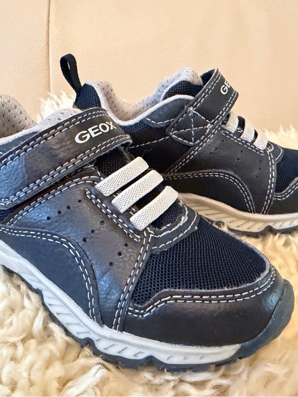 Geox Kids Navy and White Velcro Athletic Sneakers